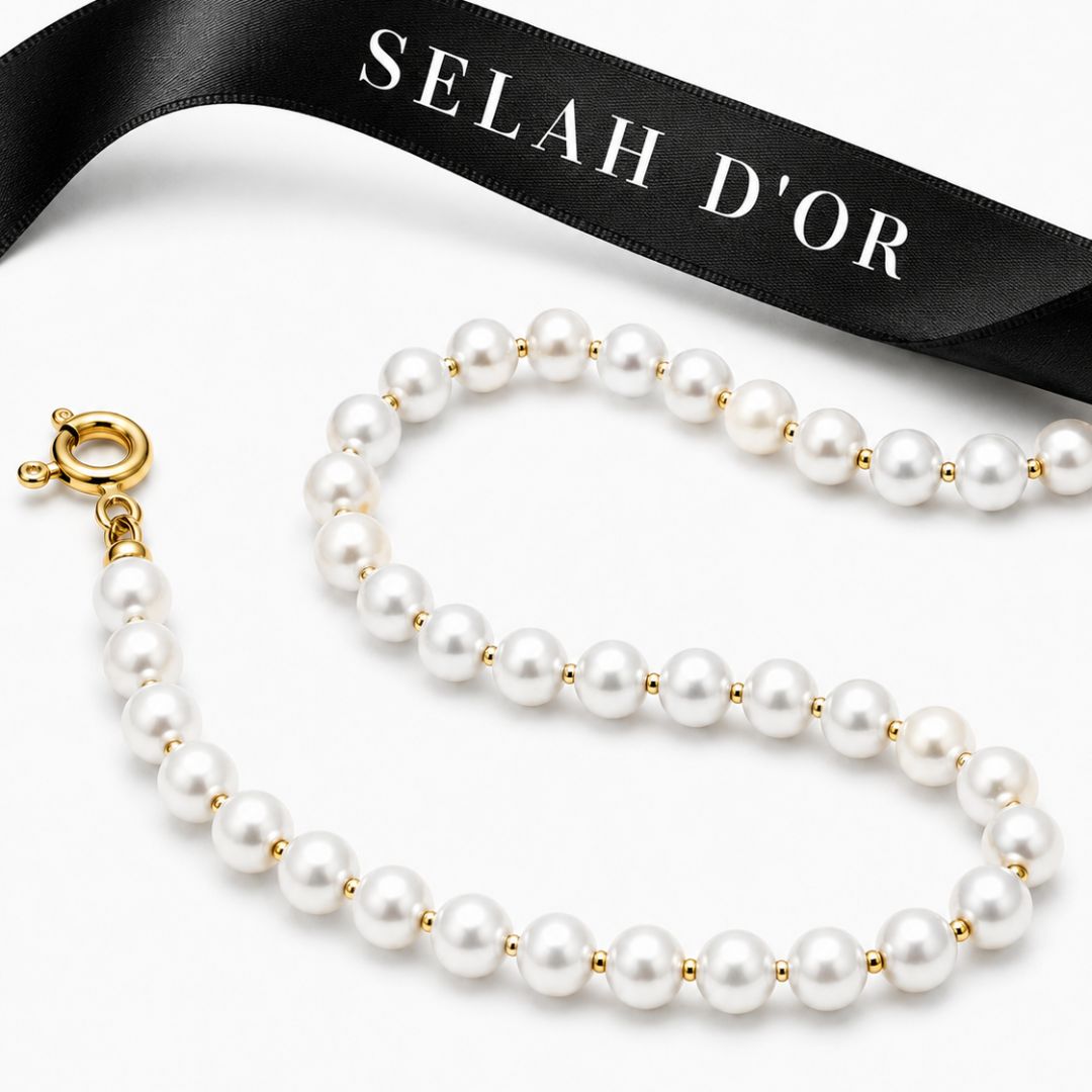 pulseira de pérolas brancas