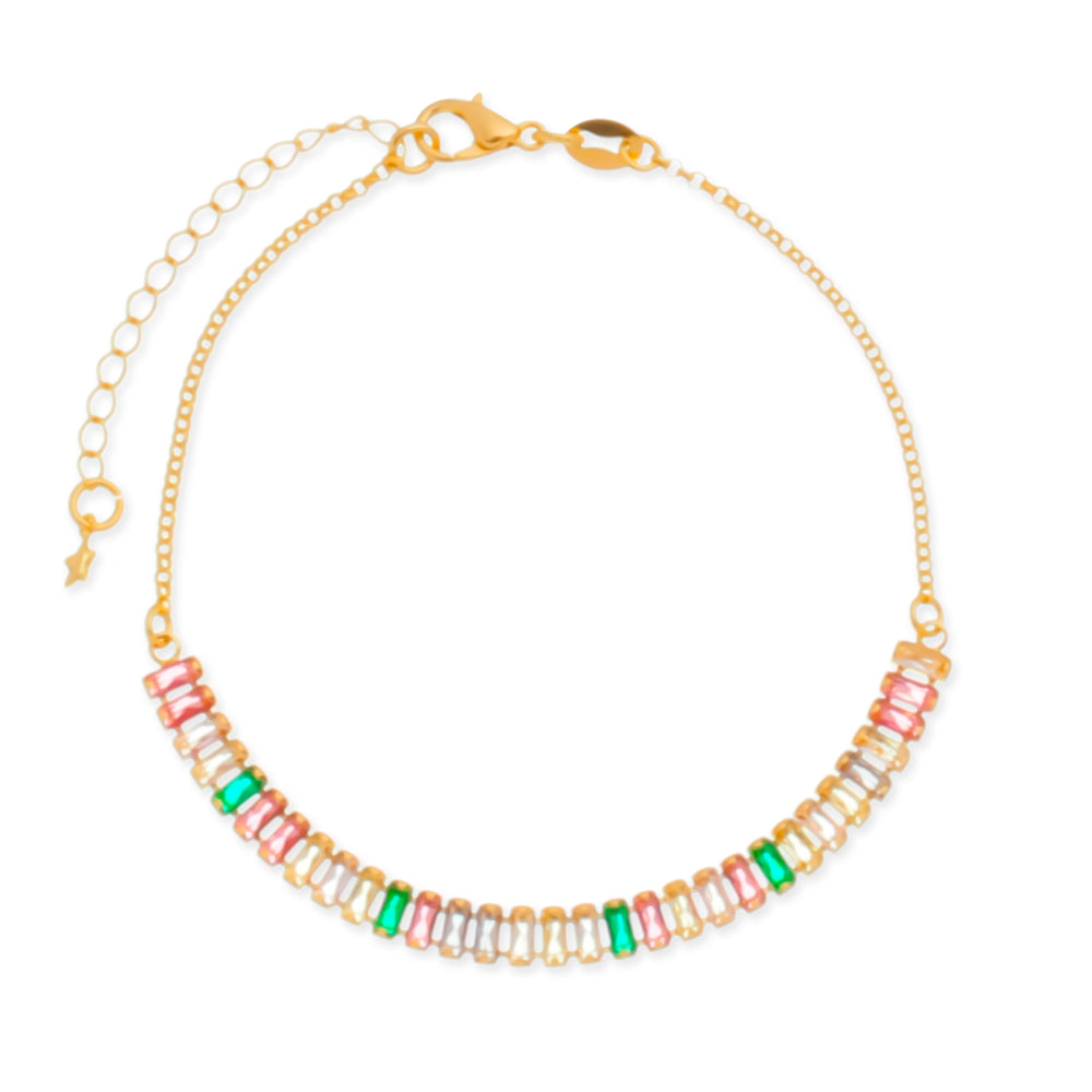 Pulseira Dourada de Pedras Coloridas