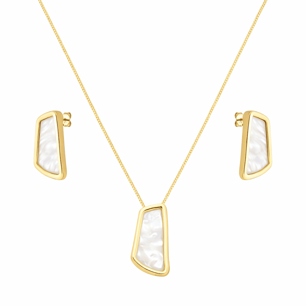 Conjunto Dourado Estilo Orgânico Madrepérola