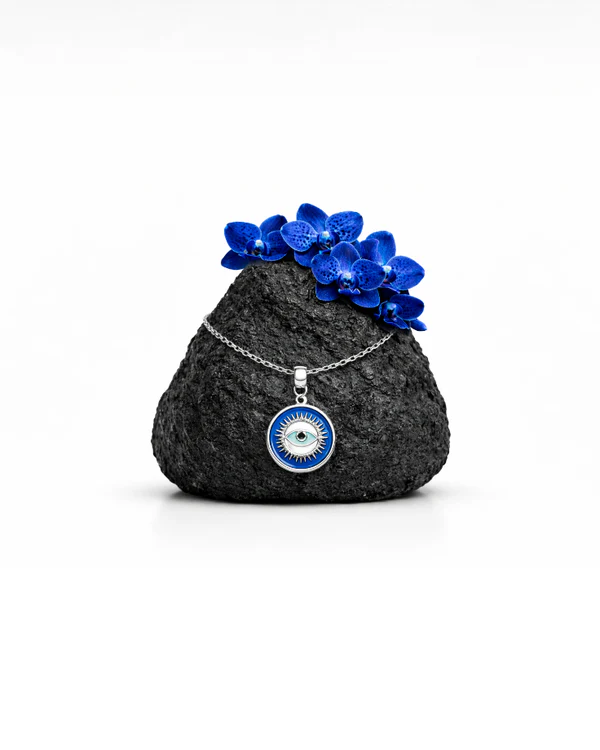 Colar Feminino Olho Grego Azul Banhado a Ouro Branco 24k