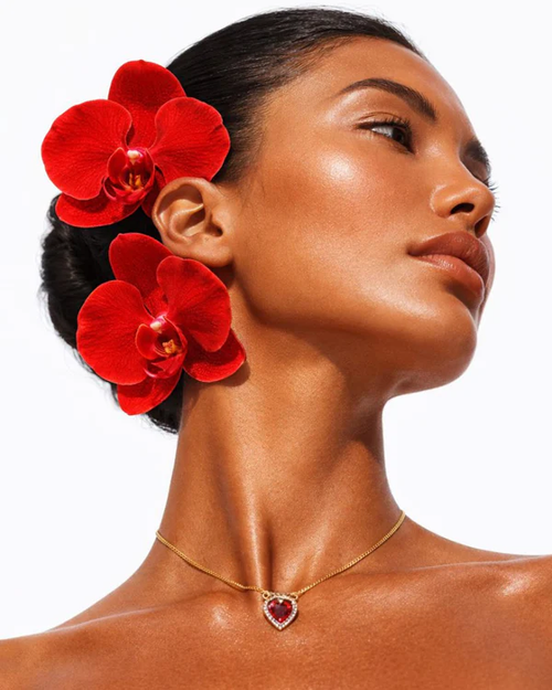Colar Feminino Coração Vermelho com Zircônia Banhado a Ouro 24k