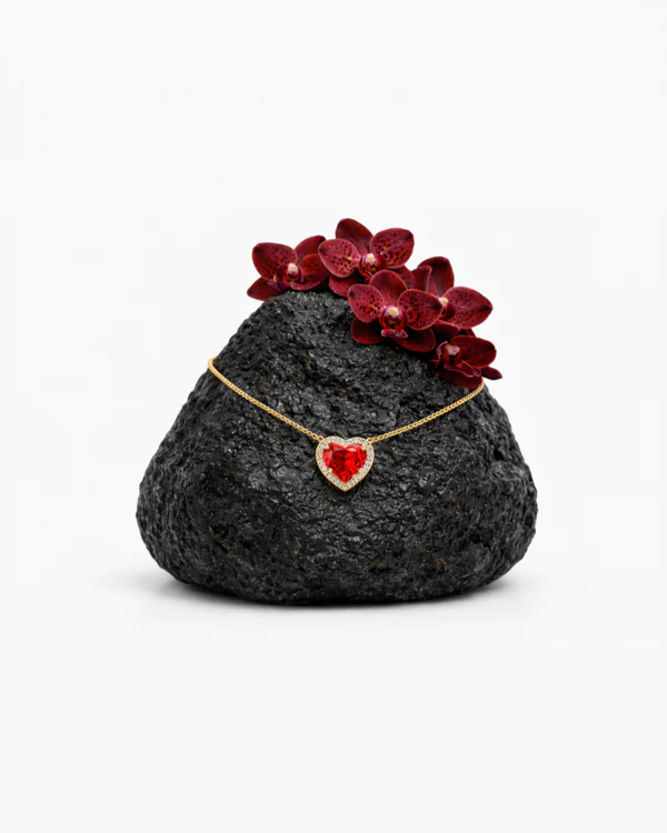 Colar Feminino Coração Vermelho com Zircônia Banhado a Ouro 24k