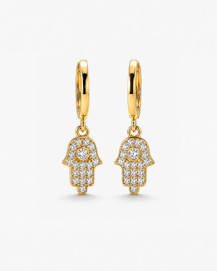 Brincos Femininos Hamsá Dourado Banhados a Ouro 24k com Zircônia