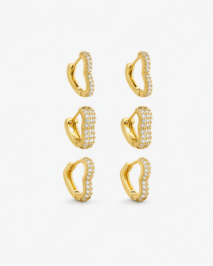 Brincos Femininos Trio Celestial Banhados a Ouro 24k com Zircônia