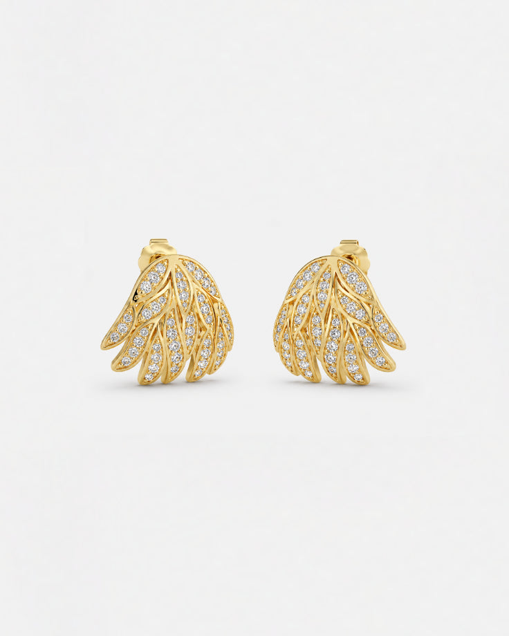 Brincos Femininos Asa de Serafim Banhados a Ouro 24k com Zircônia