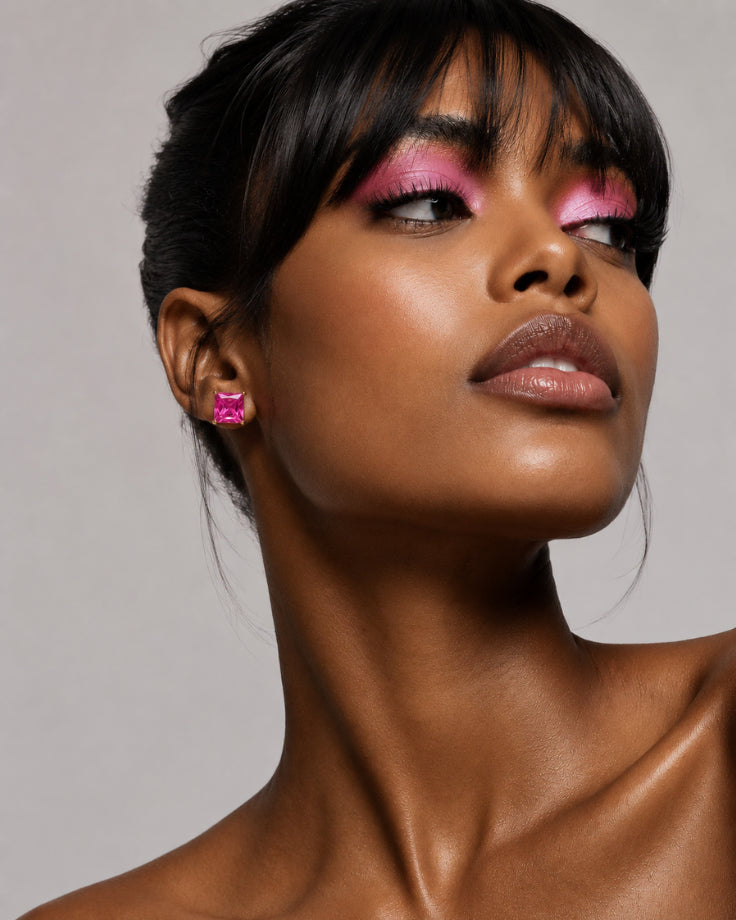 Brincos Femininos Socotra Banhados a Ouro 24k com Zircônia Rosa