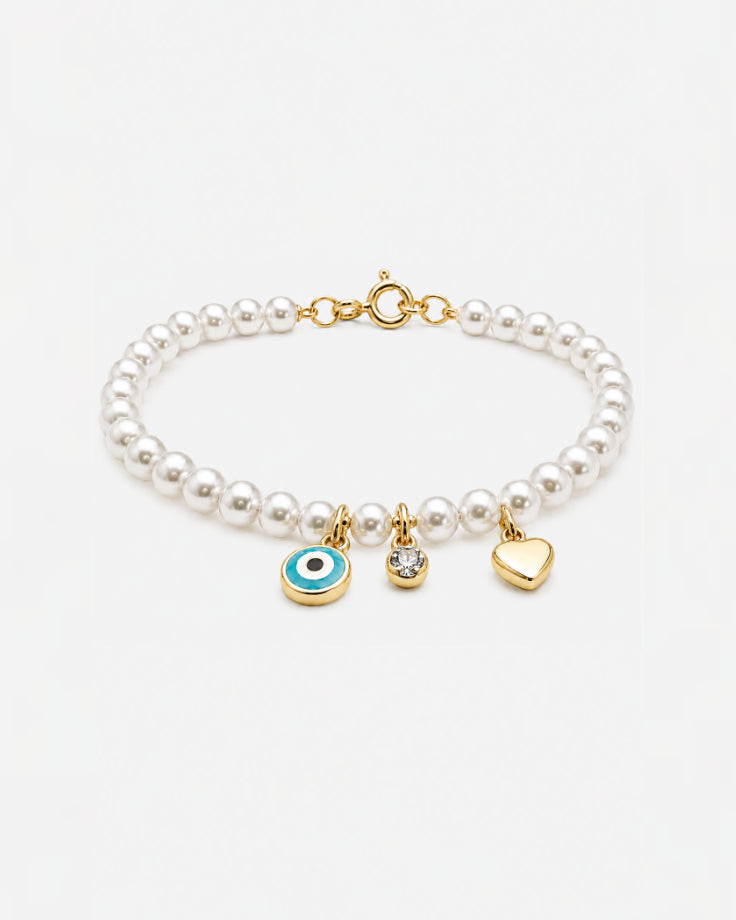 Pulseira Feminina Durdana em Ouro 24k com Pérolas e Zircônia
