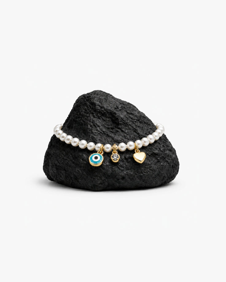 Pulseira Feminina Durdana em Ouro 24k com Pérolas e Zircônia
