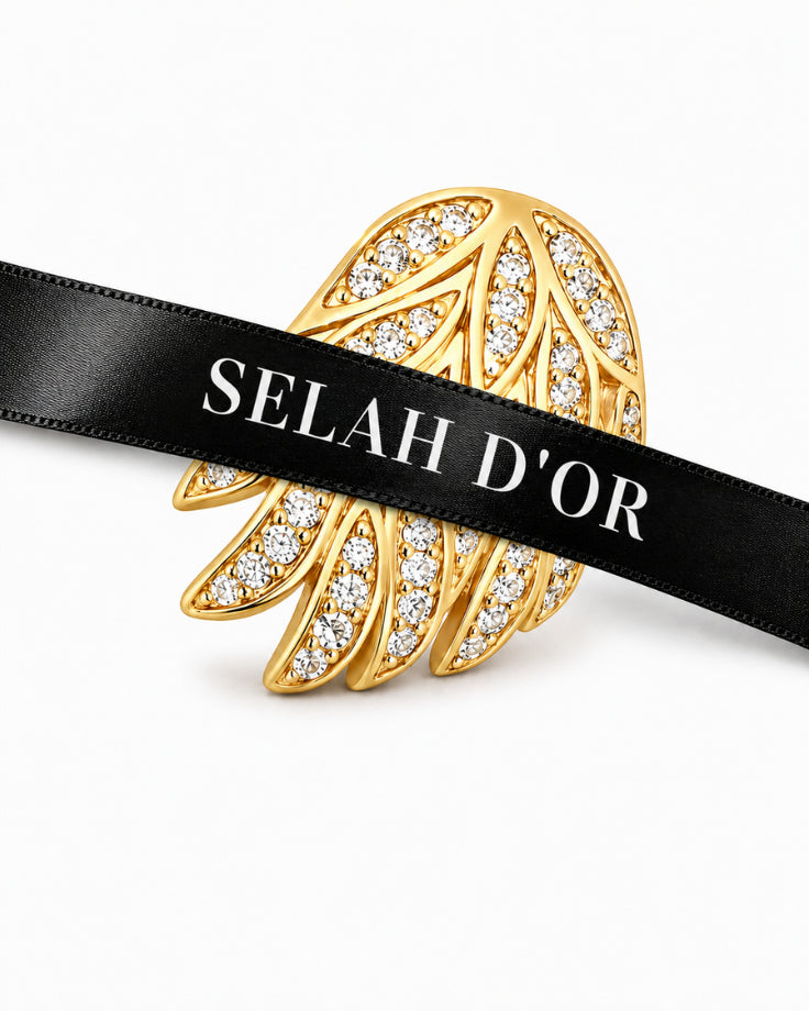Brincos Femininos Asa de Serafim Banhados a Ouro 24k com Zircônia