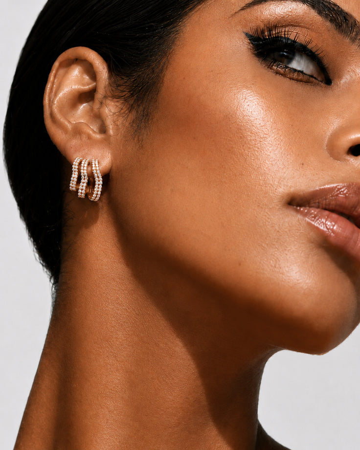 Brincos Femininos Trio Celestial Banhados a Ouro 24k com Zircônia