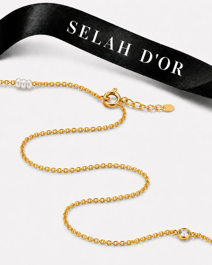 Pulseira Feminina Banhada em Ouro 24k - Roscida com Pérolas e Zircônia