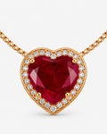 Colar Feminino Coração Vermelho com Zircônia Banhado a Ouro 24k