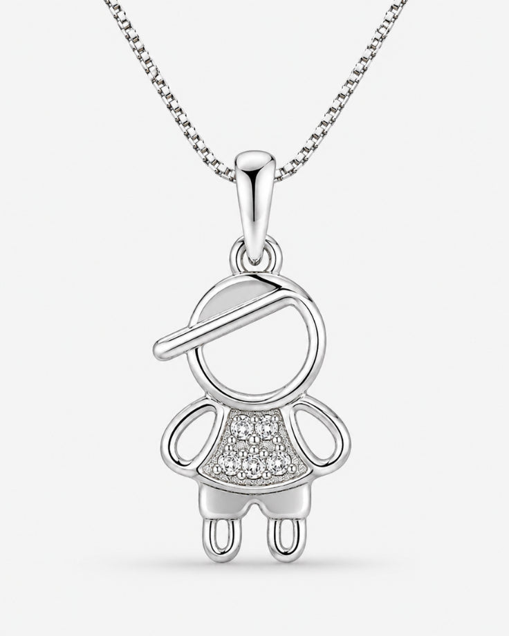 Colar Feminino Prata Menino Solitário da Lua em Prata 925