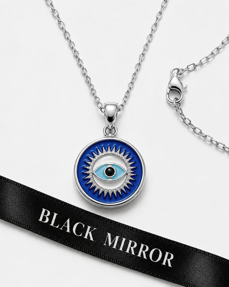 Colar Feminino Olho Grego Azul Banhado a Ouro Branco 24k