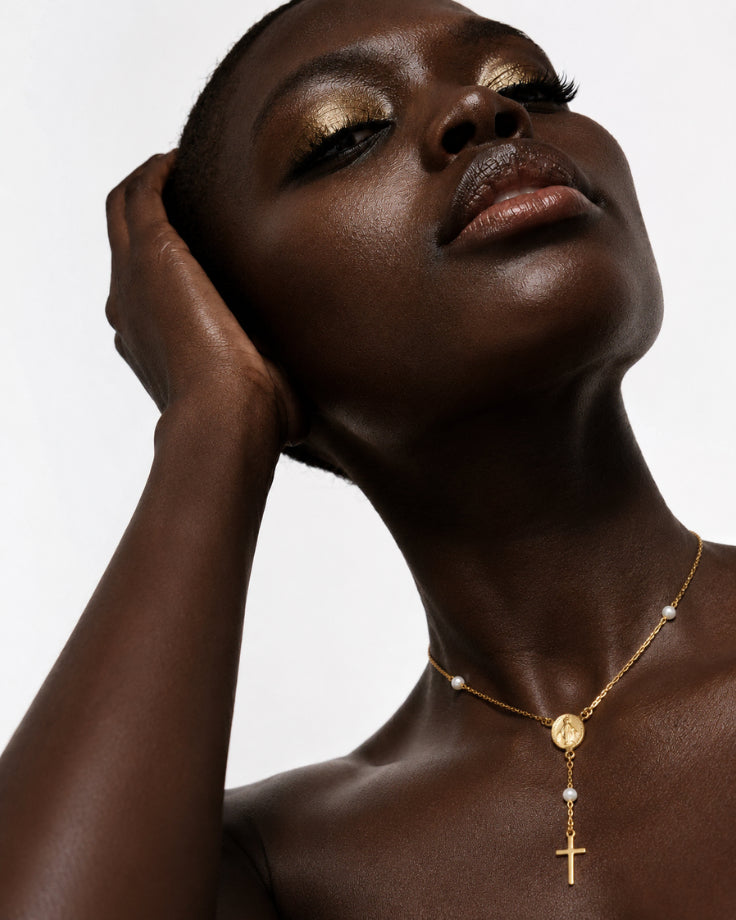 Colar Terço Feminino Caelestis Crucis em Ouro 24k