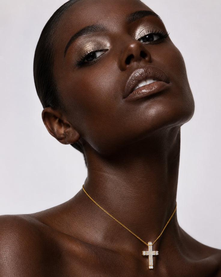 Colar Feminino Cruz Imperial Banhado a Ouro 24k com Zircônia