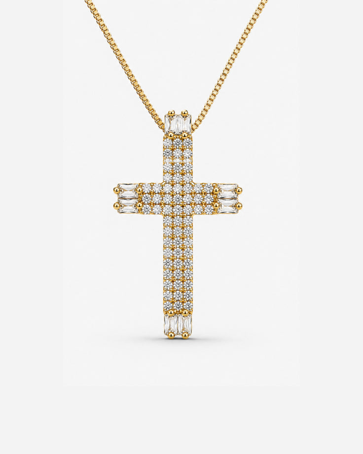Colar Feminino Cruz Byzantium em Ouro 24k com Zircônia
