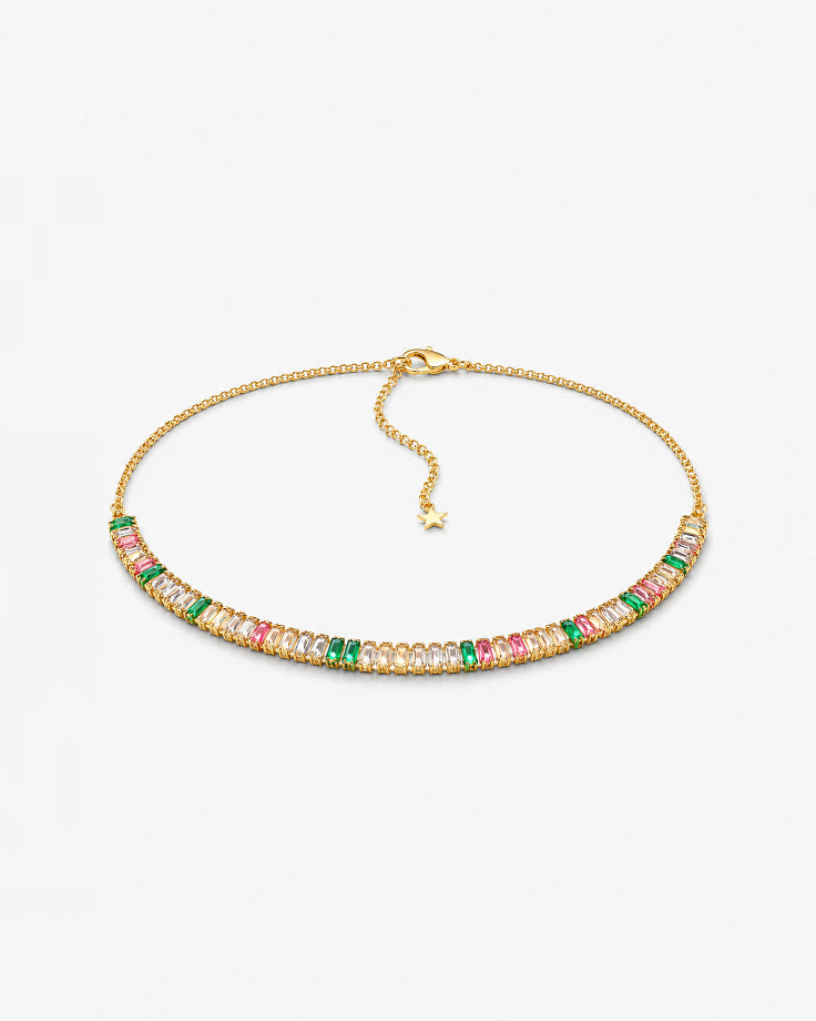 Colar Choker Áurea de Ophir em Ouro 24k com Zircônias Coloridas
