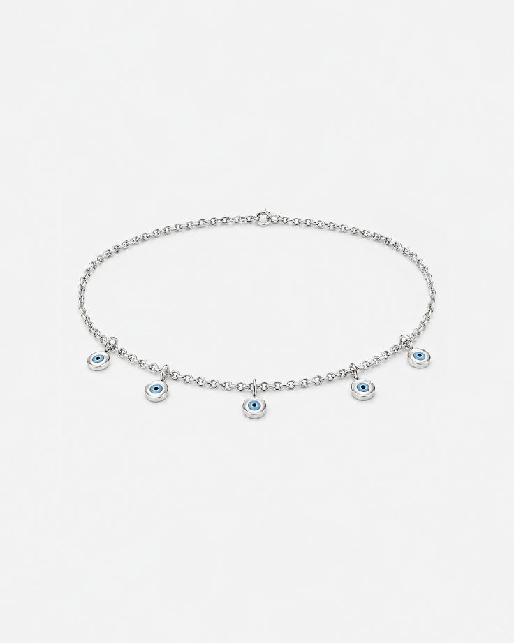 Colar Choker Olho Grego Feminino - Creta Banhado a Ouro Branco 24k