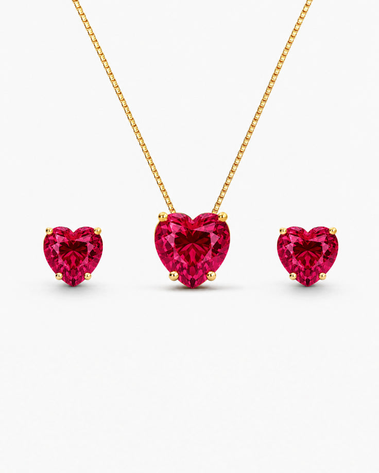 Conjunto Feminino Carmine em Ouro 24k com Zircônia Vermelha