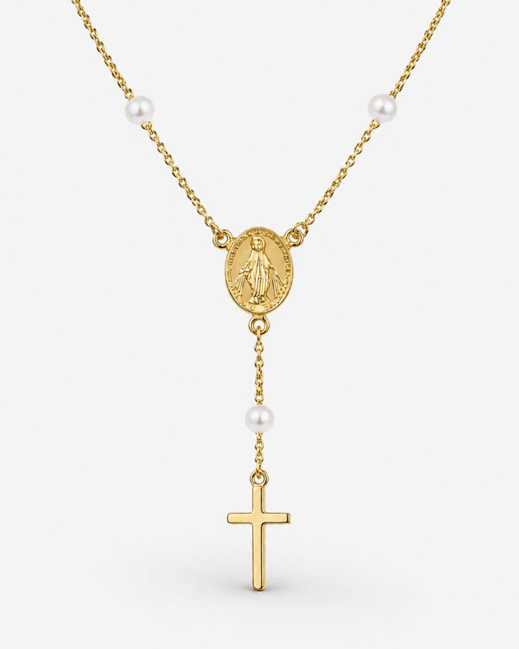 Colar Terço Feminino Caelestis Crucis em Ouro 24k