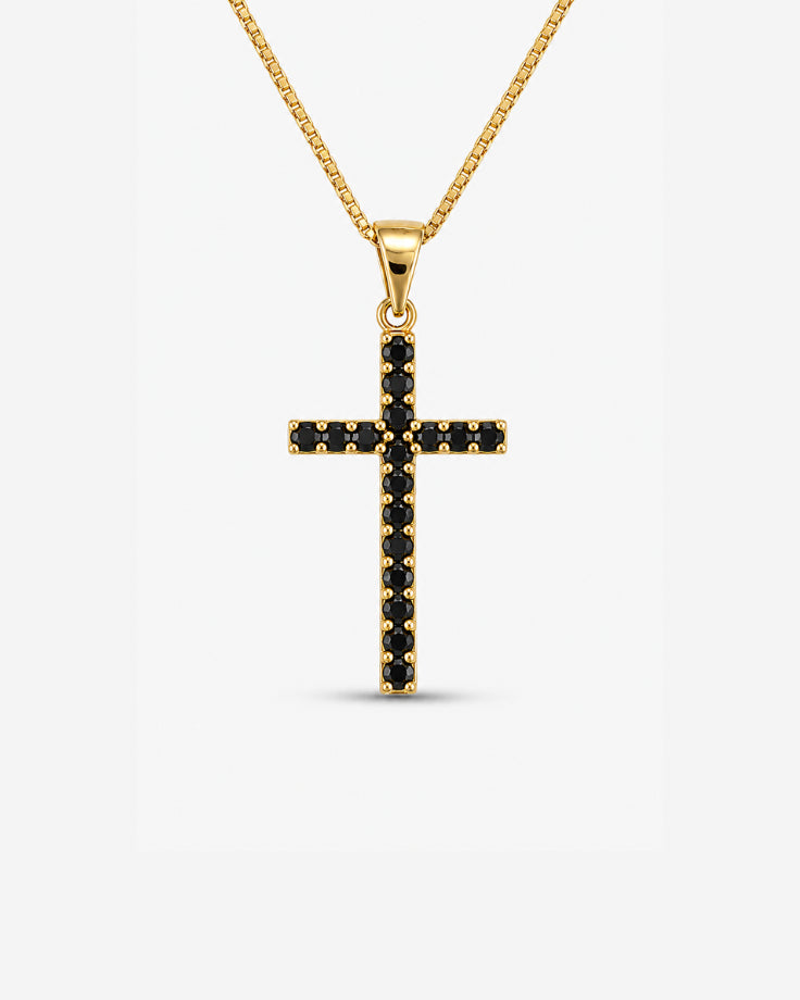 Colar Cruz Emmanuel Alpha et Omega Banhado em Ouro 24k 