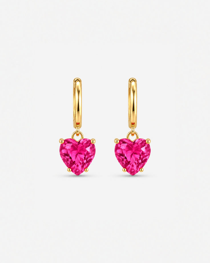 Brincos Coração Rosa Rosivelle com Zircônia Banhado a Ouro 24K