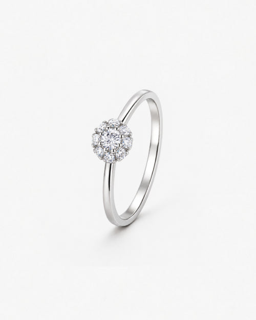 Anel Aurelora — Floral em Ouro Branco 24k com Zircônia