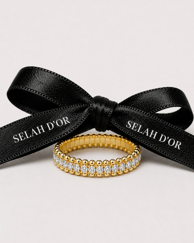 Anel Feminino Selah — Esferas e Zircônia Banhado em Ouro 24k