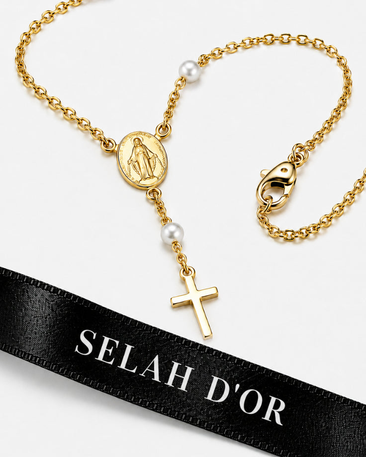 Colar Terço Feminino Caelestis Crucis em Ouro 24k