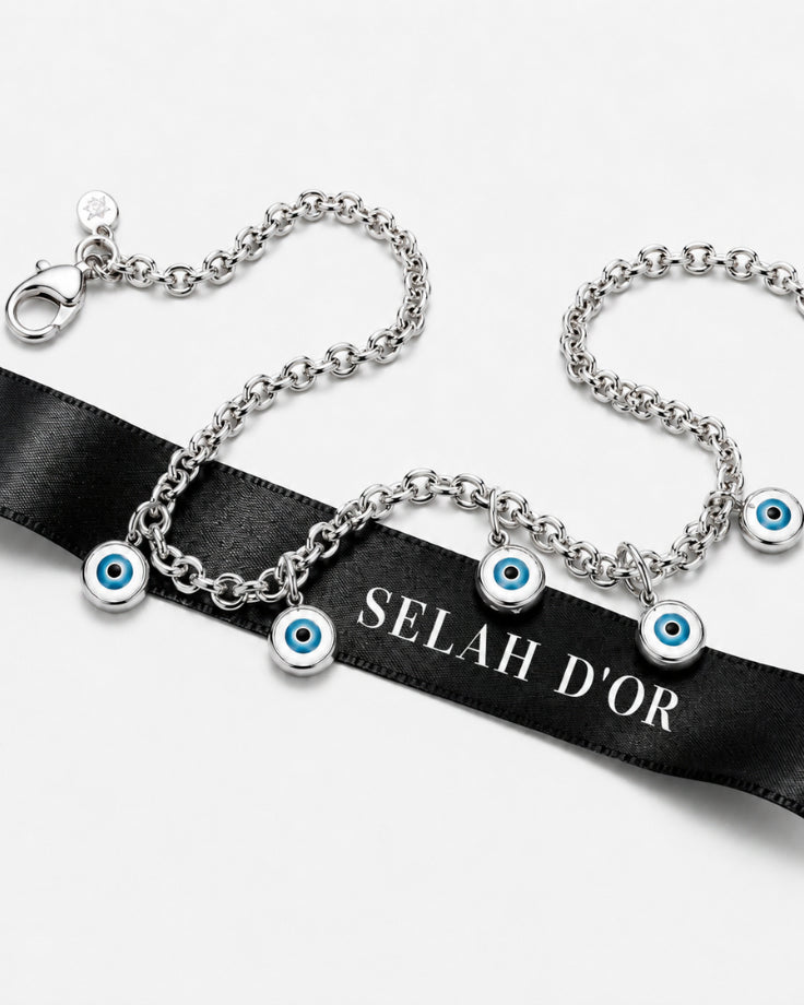 Colar Choker Olho Grego Feminino - Creta Banhado a Ouro Branco 24k