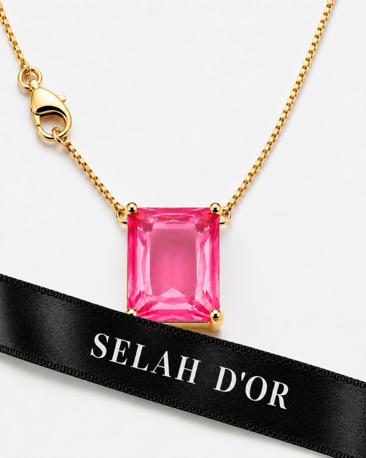 Colar Feminino Rhodon Banhado a Ouro 24k com Zircônia Rosa