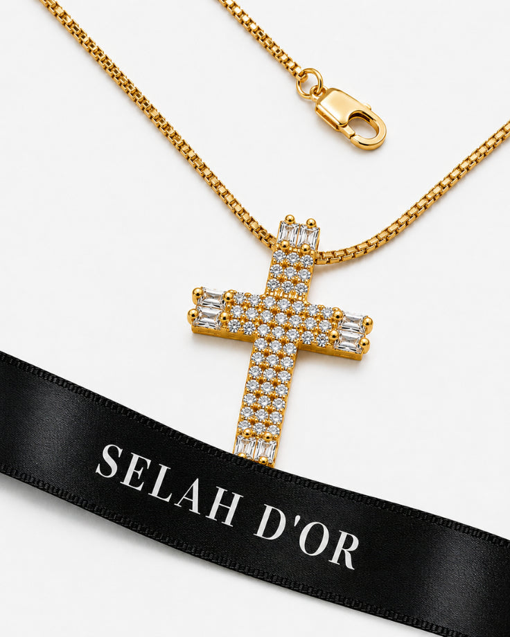 Colar Feminino Cruz Byzantium em Ouro 24k com Zircônia