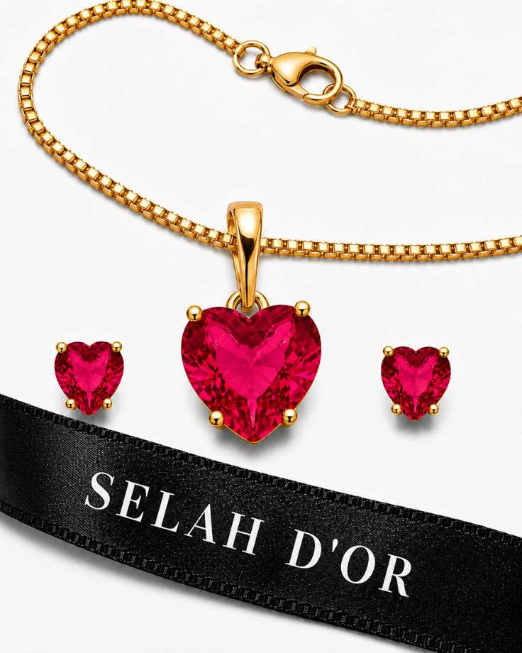 Conjunto Feminino Carmine em Ouro 24k com Zircônia Vermelha