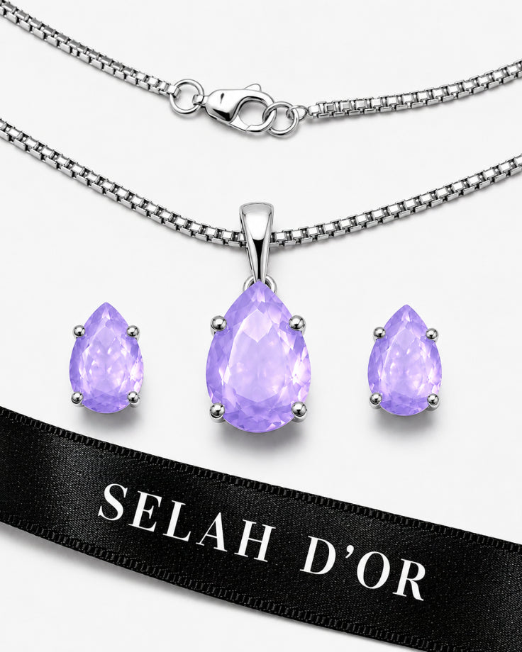 Conjunto Feminino Vinland em Prata 925 com Zircônia Roxa