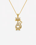 Colar Feminino Gato Coração Banhado a Ouro 24k com Zircônia