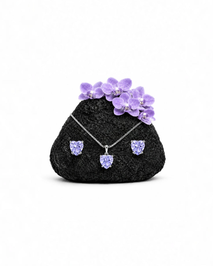 Conjunto Feminino Borealis em Prata 925 com Zircônia Lilás