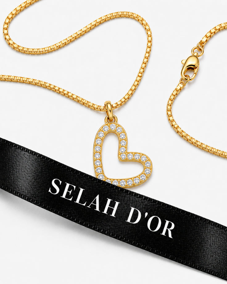 Colar Coração Vazado Liminal em Ouro 24k com Zircônia