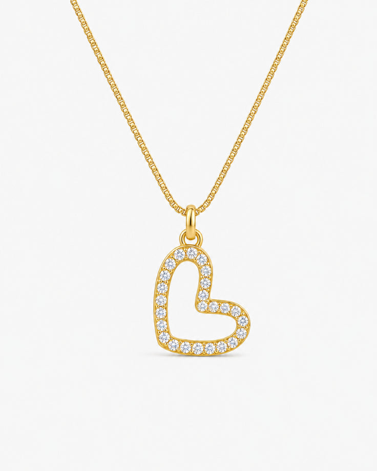 Colar Coração Vazado Liminal em Ouro 24k com Zircônia