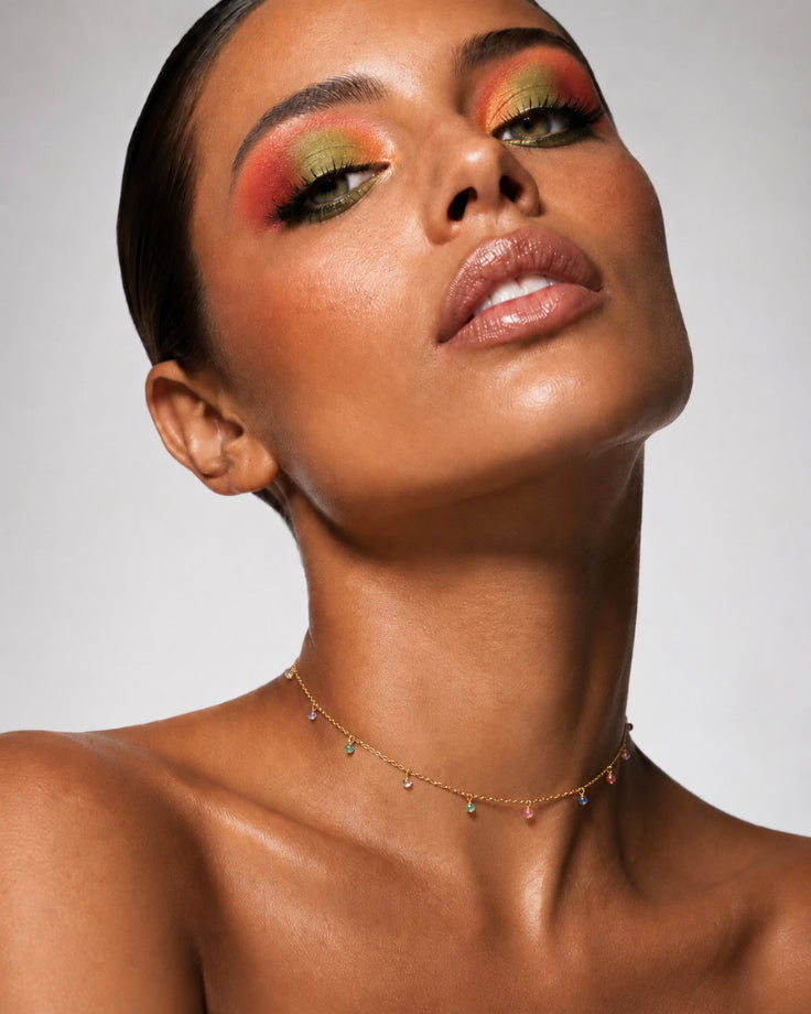 Colar Choker Aquarela em Ouro 24k com Zircônias Coloridas