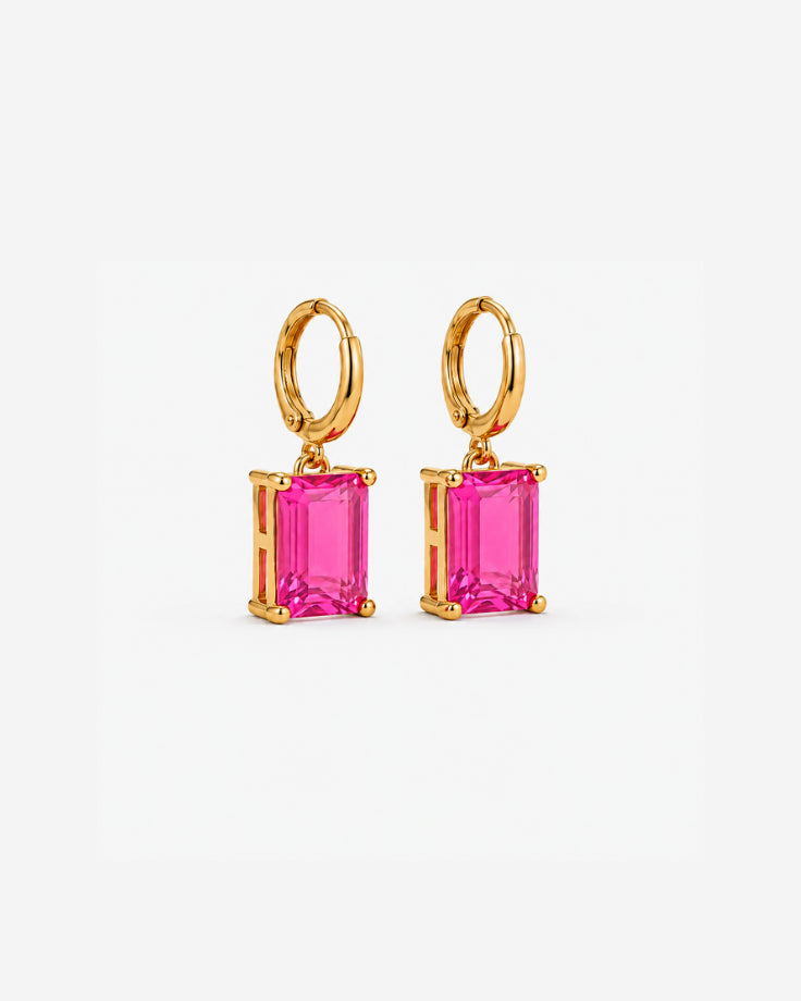 Brincos Femininos Karnak Banhados a Ouro 24k com Zircônia Rosa