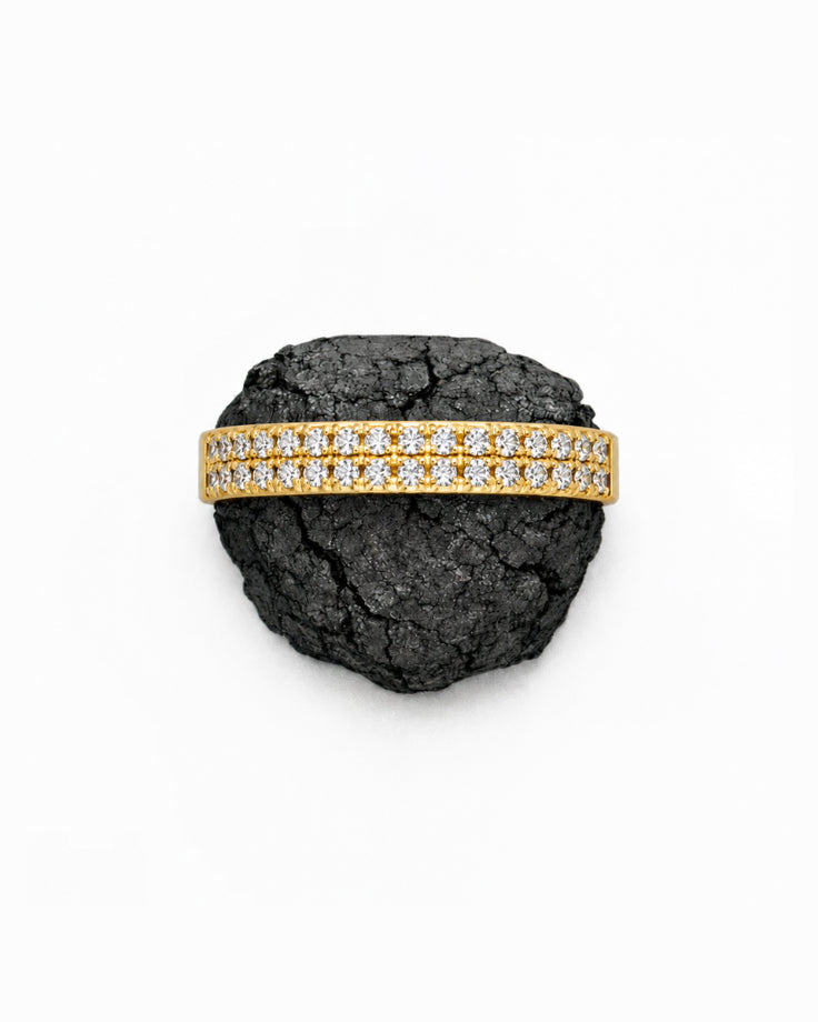 Anel Feminino Andrômeda - Faixa Cravejada em Ouro 24k 
