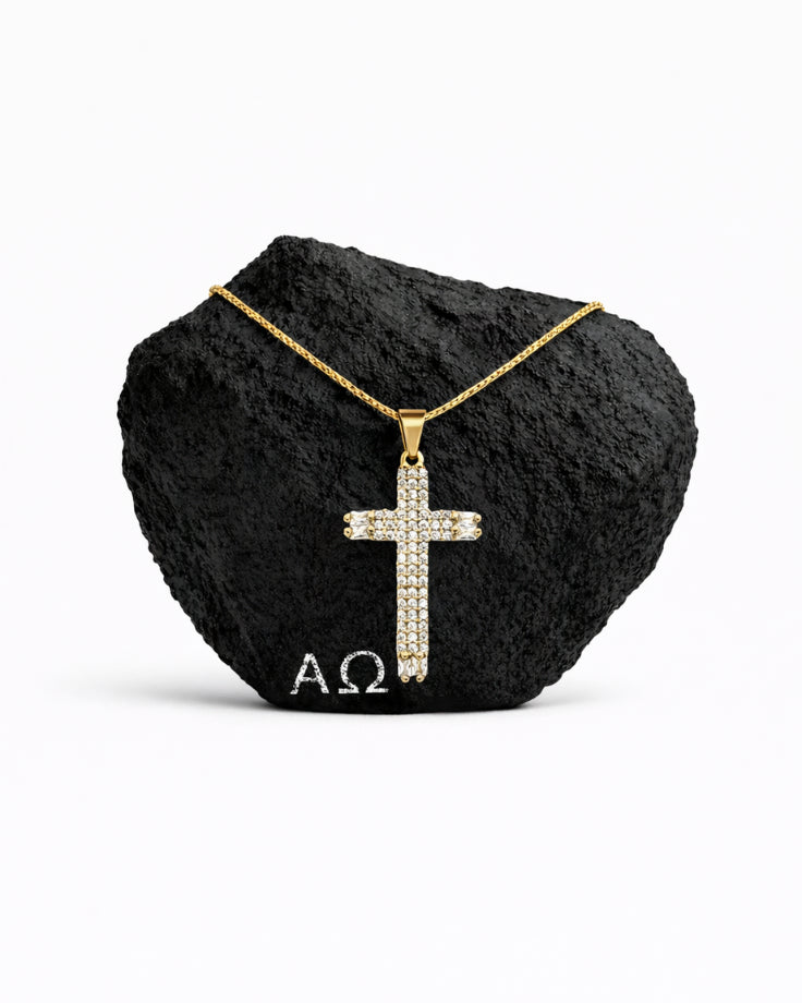 Colar Feminino Cruz Byzantium em Ouro 24k com Zircônia