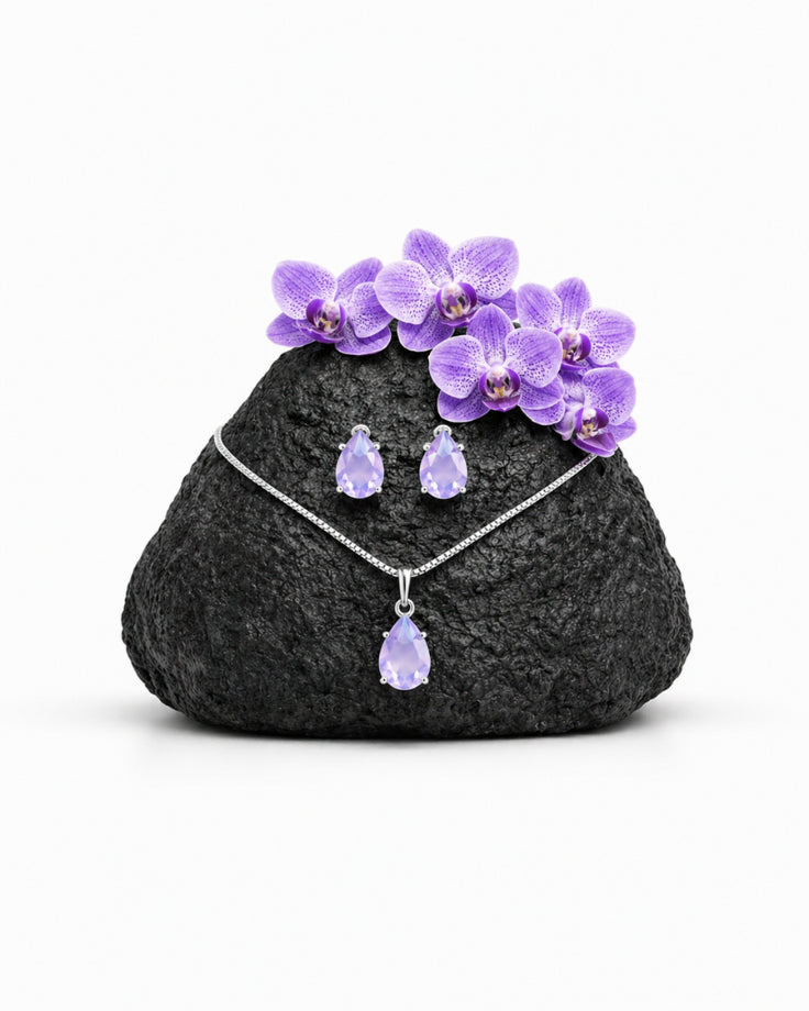 Conjunto Feminino Vinland em Prata 925 com Zircônia Roxa
