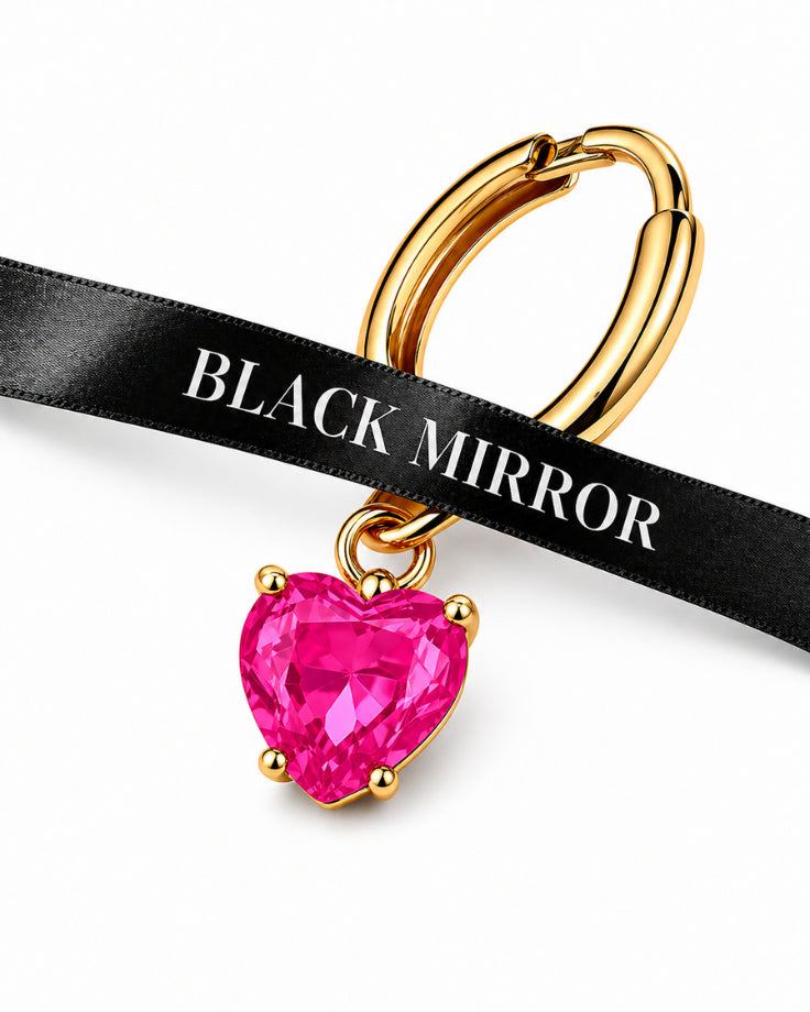 Brincos Coração Rosa Rosivelle com Zircônia Banhado a Ouro 24K