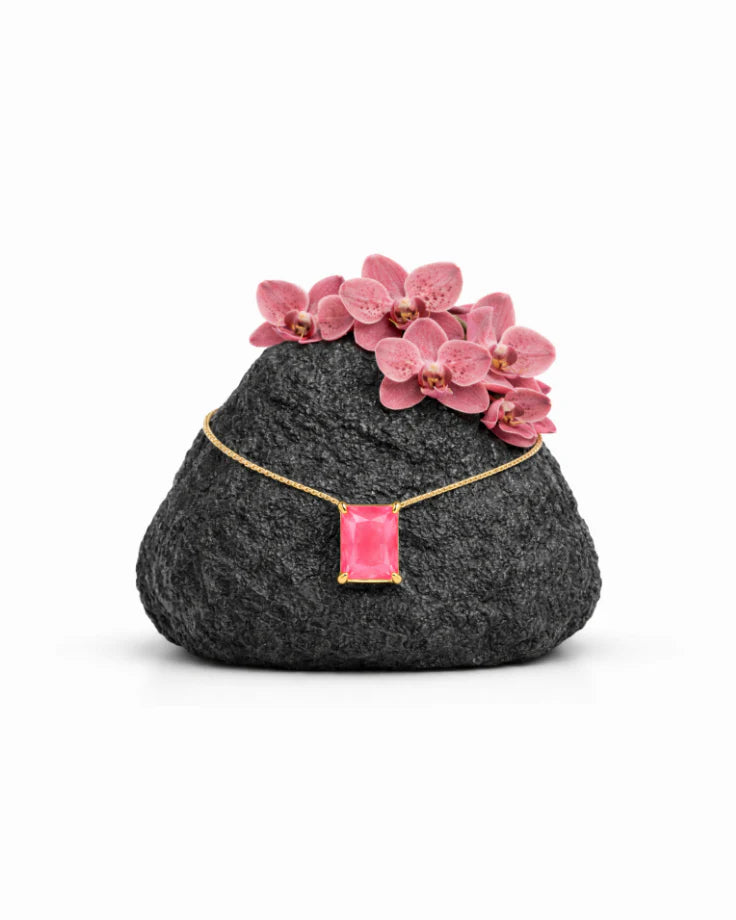 Colar Feminino Rhodon Banhado a Ouro 24k com Zircônia Rosa