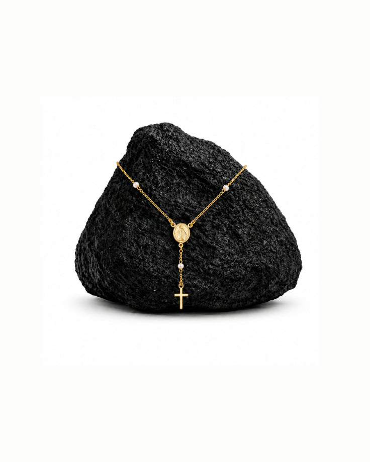 Colar Terço Feminino Caelestis Crucis em Ouro 24k
